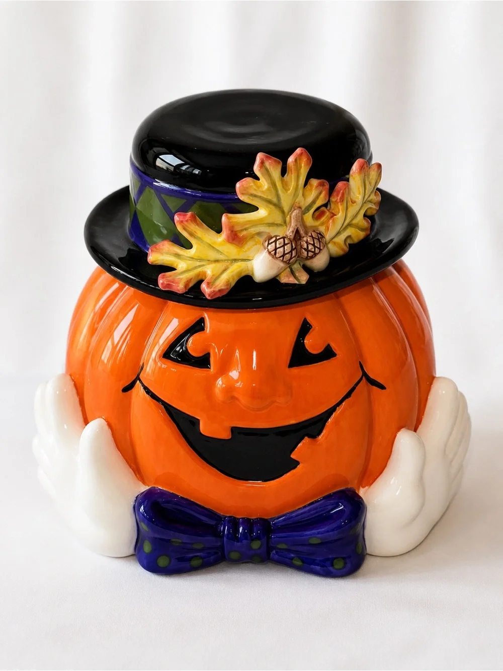 Fitz & Floyd Essentials Cookie Jar Derby Pumpkin Hat Fall 7